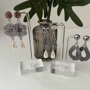 Elegant Embellished Silver Dangle Earrings